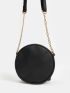 Letter Embossed Fringe & Studded Decor Chain Circle Bag