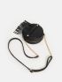 Letter Embossed Fringe & Studded Decor Chain Circle Bag