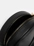 Letter Embossed Fringe & Studded Decor Chain Circle Bag