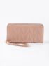 Quilted Detail Zipper Around Long Wallet