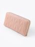 Quilted Detail Zipper Around Long Wallet