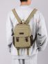 Men Letter Patch Decor Canvas Laptop Backpack