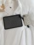 Rhinestone Decor Square Bag With Wristlet