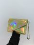 Holographic Flap Square Bag With Wristlet