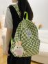 Checkered Print Patch Detail Functional Backpack With Bag Charm