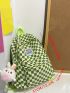 Checkered Print Patch Detail Functional Backpack With Bag Charm