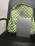 Checkered Print Patch Detail Functional Backpack With Bag Charm