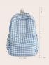 Pocket Front Gingham Pattern Backpack