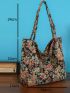 Vintage Large Floral Pattern Shopper Bag
