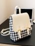 Houndstooth & Letter Graphic Buckle Decor Flap Backpack