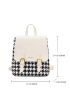 Houndstooth & Letter Graphic Buckle Decor Flap Backpack