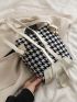 Houndstooth & Letter Graphic Buckle Decor Flap Backpack