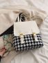 Houndstooth & Letter Graphic Buckle Decor Flap Backpack