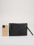 Chevron Quilted Square Bag With Wristlet