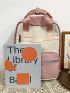 Colorblock Buckle Decor Functional Backpack With Bag Charm