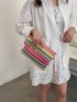 Colorblock Snap Button Straw Bag