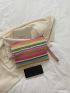 Colorblock Snap Button Straw Bag