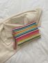 Colorblock Snap Button Straw Bag