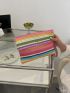 Colorblock Snap Button Straw Bag