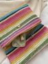 Colorblock Snap Button Straw Bag