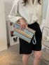 Colorblock Snap Button Straw Bag