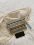 Colorblock Snap Button Straw Bag