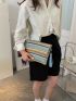 Colorblock Snap Button Straw Bag