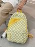 Checkered & Letter Graphic Functional Backpack Without Bag Charm