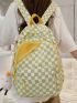 Checkered & Letter Graphic Functional Backpack Without Bag Charm