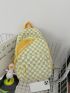 Checkered & Letter Graphic Functional Backpack Without Bag Charm