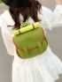 Contrast Binding Drawstring Design Flap Backpack