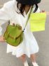 Contrast Binding Drawstring Design Flap Backpack