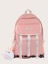 Letter Patch Decor Functional Backpack With Cartoon Bag Charm