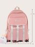 Letter Patch Decor Functional Backpack With Cartoon Bag Charm