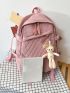 Argyle Quilted Release Buckle Decor Functional Backpack With Bag Charm