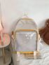 Clear Panel Letter Patch Decor Functional Backpack