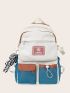 Colorblock Letter Graphic Drawstring Detail Functional Backpack With Bag Charm