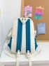 Colorblock Letter Graphic Drawstring Detail Functional Backpack With Bag Charm
