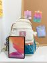 Colorblock Letter Graphic Drawstring Detail Functional Backpack With Bag Charm