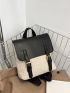 Two Tone Buckle Decor Straw Flap Backpack