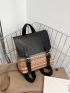 Color Block Buckle Decor Straw Flap Backpack