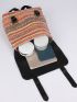 Color Block Buckle Decor Straw Flap Backpack