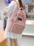 Plaid Pattern Letter Patch Decor Functional Backpack