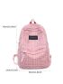 Plaid Pattern Letter Patch Decor Functional Backpack