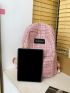 Plaid Pattern Letter Patch Decor Functional Backpack
