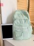 Gingham Print Pocket Front Functional Backpack