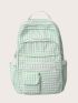 Gingham Print Pocket Front Functional Backpack