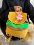 Color Block Flap Backpack With Bag Charm