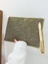 Rhinestone Decor Square Bag With Wristlet