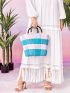 Colorblock Drawstring Detail Straw Bag